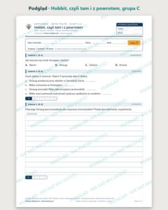 „Hobbit, czyli tam i z powrotem” — kartkówka, klasy 4–6, grupy A–E — podgląd, grupa C