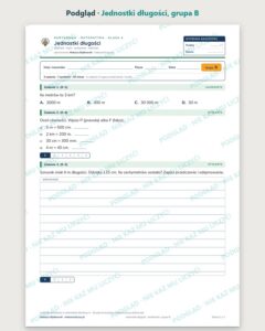 Jednostki długości — kartkówka z matematyki, klasa 4, grupy A–E — podgląd, grupa B