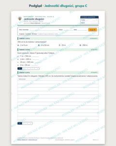 Jednostki długości — kartkówka z matematyki, klasa 4, grupy A–E — podgląd, grupa C