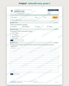 Jednostki masy — kartkówka z matematyki, klasa 4, grupy A–E — podgląd, grupa C