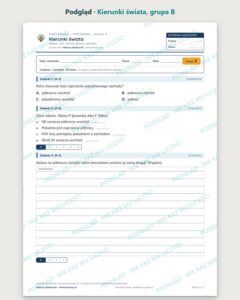 Kierunki świata — kartkówka z przyrody, klasa 4, grupy A–E — podgląd, grupa B