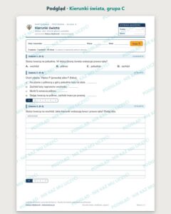 Kierunki świata — kartkówka z przyrody, klasa 4, grupy A–E — podgląd, grupa C