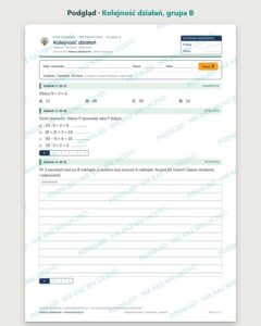 Kolejność działań — kartkówka z matematyki, klasa 4, grupy A–E — podgląd, grupa B