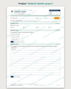 Kolejność działań — kartkówka z matematyki, klasa 4, grupy A–E — podgląd, grupa C
