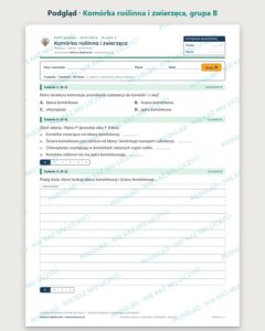 Komórka roślinna i zwierzęca — kartkówka, klasa 5, grupy A–E — podgląd, grupa B