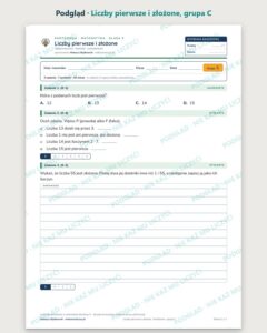 Liczby pierwsze i złożone — kartkówka z matematyki, klasa 5, grupy A–E — podgląd, grupa C