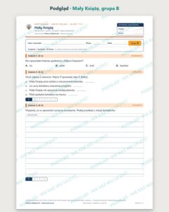 „Mały Książę” — kartkówka z lektury, klasy 7–8, grupy A–E — podgląd, grupa B