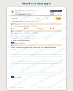 „Mały Książę” — kartkówka z lektury, klasy 7–8, grupy A–E — podgląd, grupa C