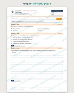 „Mikołajek” — kartkówka z lektury, klasy 4–6, grupy A–E — podgląd, grupa B
