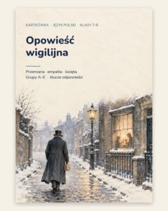 „Opowieść wigilijna” — kartkówka z lektury, klasy 7–8, grupy A–E — okładka
