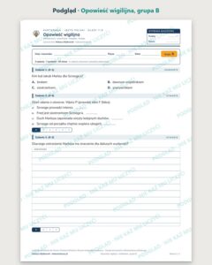 „Opowieść wigilijna” — kartkówka z lektury, klasy 7–8, grupy A–E — podgląd, grupa B