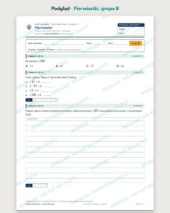 Pierwiastki — kartkówka z matematyki, klasa 7, grupy A–E — podgląd, grupa B