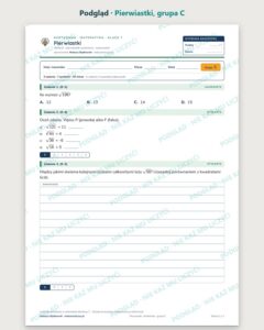 Pierwiastki — kartkówka z matematyki, klasa 7, grupy A–E — podgląd, grupa C