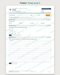 Potęgi — kartkówka z matematyki, klasa 7, grupy A–E — podgląd, grupa C