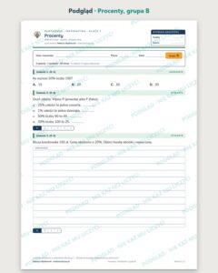 Procenty — kartkówka z matematyki, klasa 7, grupy A–E — podgląd, grupa B