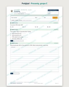 Procenty — kartkówka z matematyki, klasa 7, grupy A–E — podgląd, grupa C