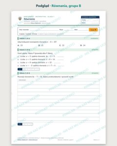 Równania — kartkówka z matematyki, klasa 7, grupy A–E — podgląd, grupa B