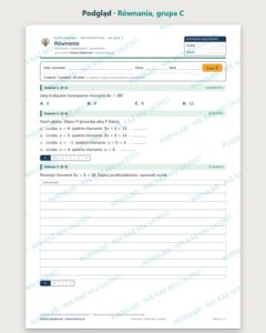 Równania — kartkówka z matematyki, klasa 7, grupy A–E — podgląd, grupa C