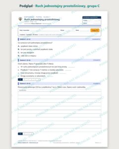 Ruch jednostajny prostoliniowy — kartkówka, klasa 7, grupy A–E — podgląd, grupa C