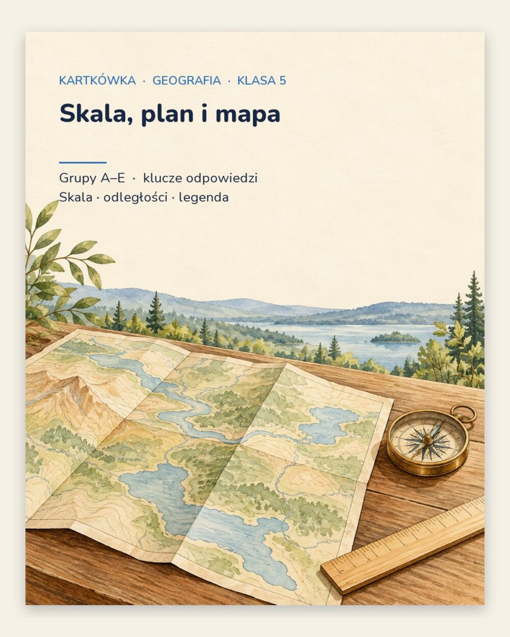 Skala, plan i mapa — kartkówka z geografii, klasa 5, grupy A–E — okładka