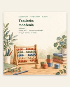 Tabliczka mnożenia — kartkówka z matematyki, klasa 4, grupy A–E — okładka