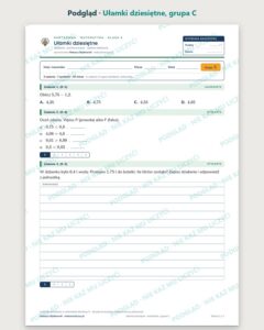 Ułamki dziesiętne — kartkówka z matematyki, klasa 5, grupy A–E — podgląd, grupa C
