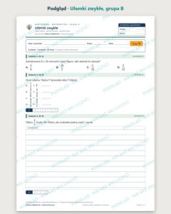 Ułamki zwykłe — kartkówka z matematyki, klasa 4, grupy A–E — podgląd, grupa B