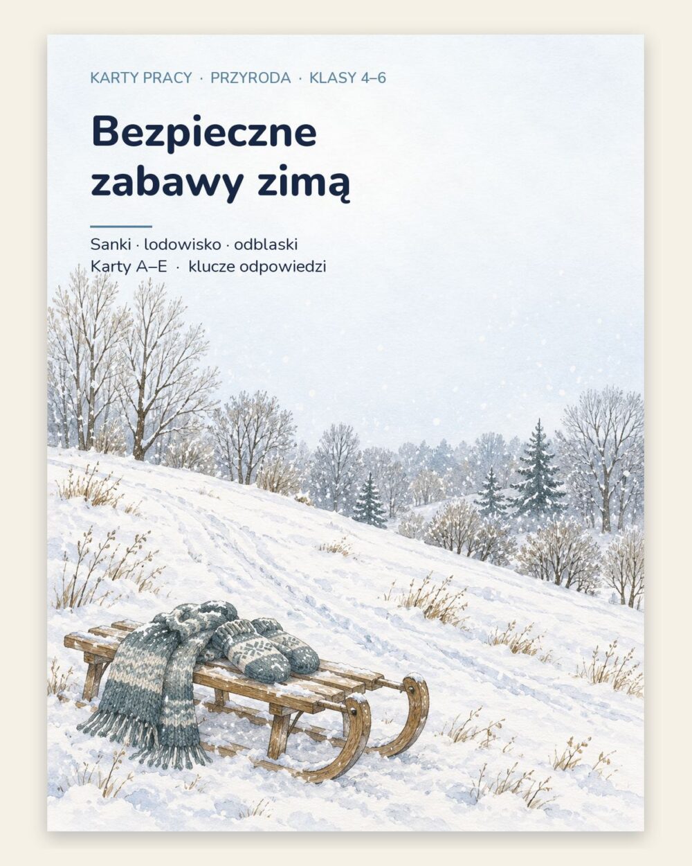 Bezpieczne zabawy zimą — 5 kart pracy z przyrody, klasy 4–6, z kluczem — okładka