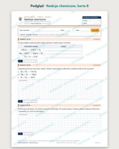 Reakcje chemiczne — 5 kart pracy z chemii, klasa 7, z kluczem — podgląd, karta B