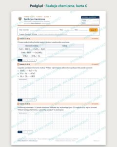 Reakcje chemiczne — 5 kart pracy z chemii, klasa 7, z kluczem — podgląd, karta C