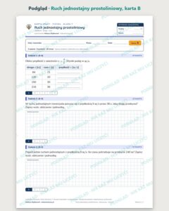 Ruch jednostajny prostoliniowy — 5 kart pracy, klasa 7, z kluczem — podgląd, karta B