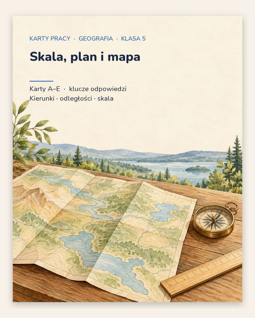 Skala, plan i mapa — 5 kart pracy z geografii, klasa 5, z kluczem — okładka