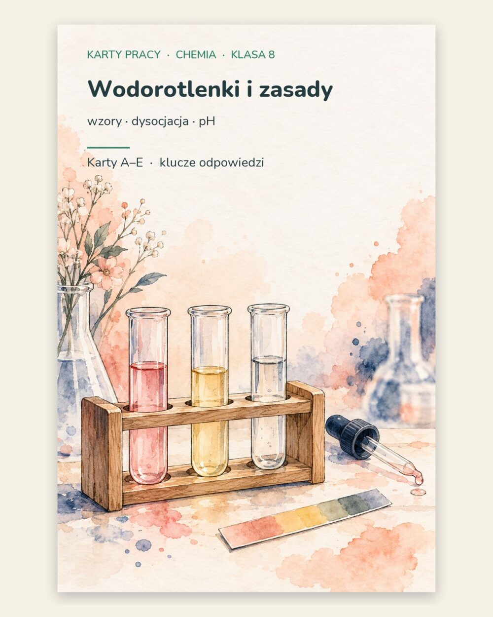 Wodorotlenki i zasady — 5 kart pracy z chemii, klasa 8, z kluczem — okładka