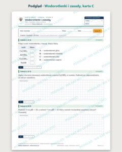 Wodorotlenki i zasady — 5 kart pracy z chemii, klasa 8, z kluczem — podgląd, karta C