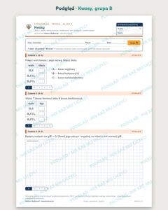 Kwasy — sprawdzian z chemii, klasa 8, grupy A–E — podgląd, grupa B