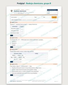 Reakcje chemiczne — sprawdzian z chemii, klasa 7, grupy A–E — podgląd, grupa B