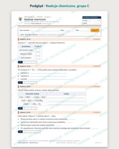 Reakcje chemiczne — sprawdzian z chemii, klasa 7, grupy A–E — podgląd, grupa C