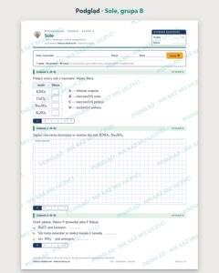 Sole — sprawdzian z chemii, klasa 8, grupy A–E — podgląd, grupa B