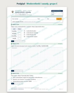 Wodorotlenki i zasady — sprawdzian z chemii, klasa 8, grupy A–E — podgląd, grupa C