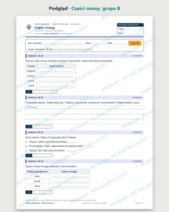 Części mowy — sprawdzian z polskiego, klasa 4, grupy A–E — podgląd, grupa B