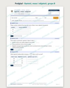 Gęstość, masa i objętość — sprawdzian z fizyki, klasa 7, grupy A–E — podgląd, grupa B