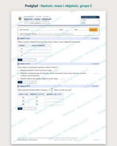 Gęstość, masa i objętość — sprawdzian z fizyki, klasa 7, grupy A–E — podgląd, grupa C