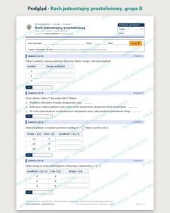 Ruch jednostajny prostoliniowy — sprawdzian, klasa 7, grupy A–E — podgląd, grupa B