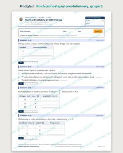 Ruch jednostajny prostoliniowy — sprawdzian, klasa 7, grupy A–E — podgląd, grupa C
