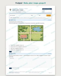 Skala, plan i mapa — sprawdzian z geografii, klasa 5, grupy A–E — podgląd, grupa B