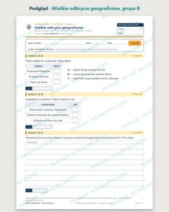 Wielkie odkrycia geograficzne — sprawdzian, klasa 6, grupy A–E — podgląd, grupa B