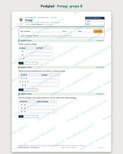 Potęgi — sprawdzian z matematyki, klasa 7, grupy A–E — podgląd, grupa B