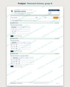 Równania liniowe — sprawdzian z matematyki, klasa 7, grupy A–E — podgląd, grupa B