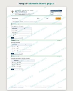Równania liniowe — sprawdzian z matematyki, klasa 7, grupy A–E — podgląd, grupa C