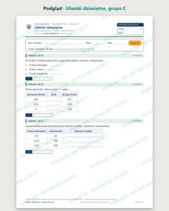Ułamki dziesiętne — sprawdzian z matematyki, klasa 5, grupy A–E — podgląd, grupa C